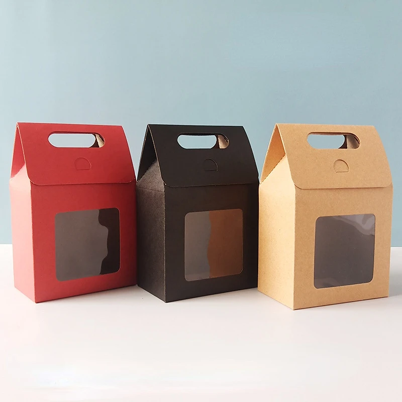 10/20pcs Kraft Paper Portable Gift Bags Wedding Candy Packing Bags with Clear PVC Window Seal Boxes Packing Bag for Business