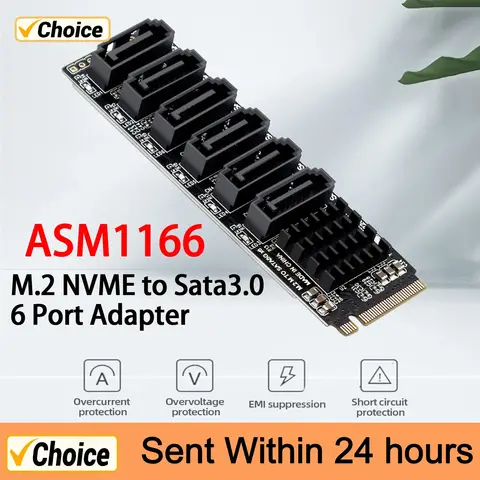 M.2 NVME PCI-E PCIE X4 X8 X16 a 6 porte 3.0 SATA Scheda adattatore Riser III ASM1166 6 GB/S Chassis server PC Espansione del computer