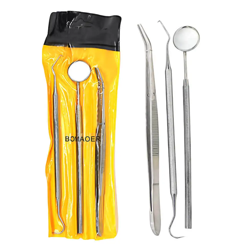 

Stainless Steel Dental Mouth Mirror Dental Scaler Dentist Mirror Probe Plier Tweezers Dental Tools Kit 3 Pieces Instrument