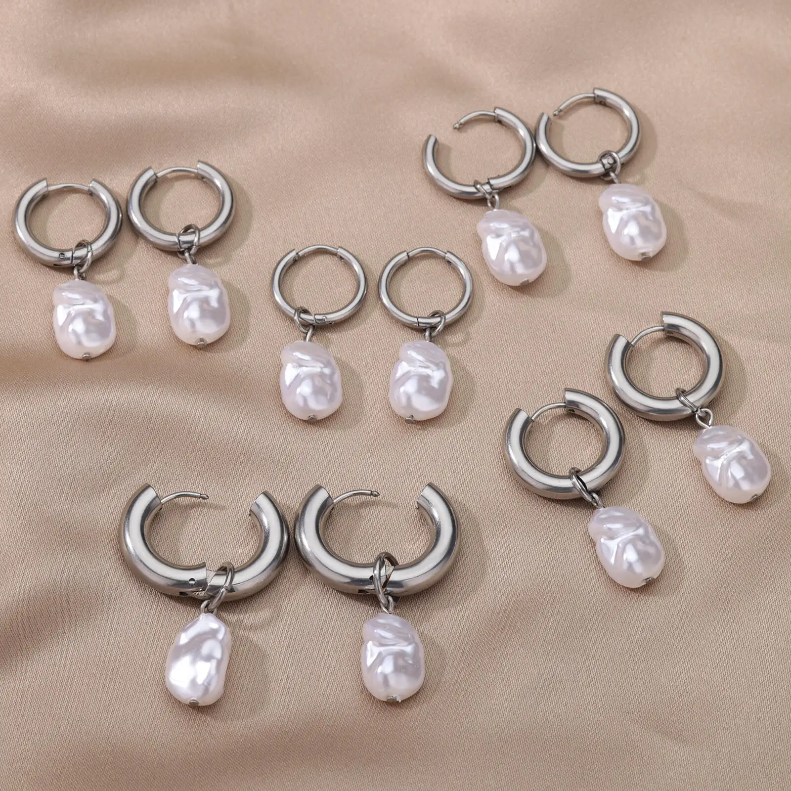 Baroque Pearl Earrings For Women Stainless Steel Water Droplet Silver Color Ring Drop Earring Wedding Party Jewelry Bijoux Femme