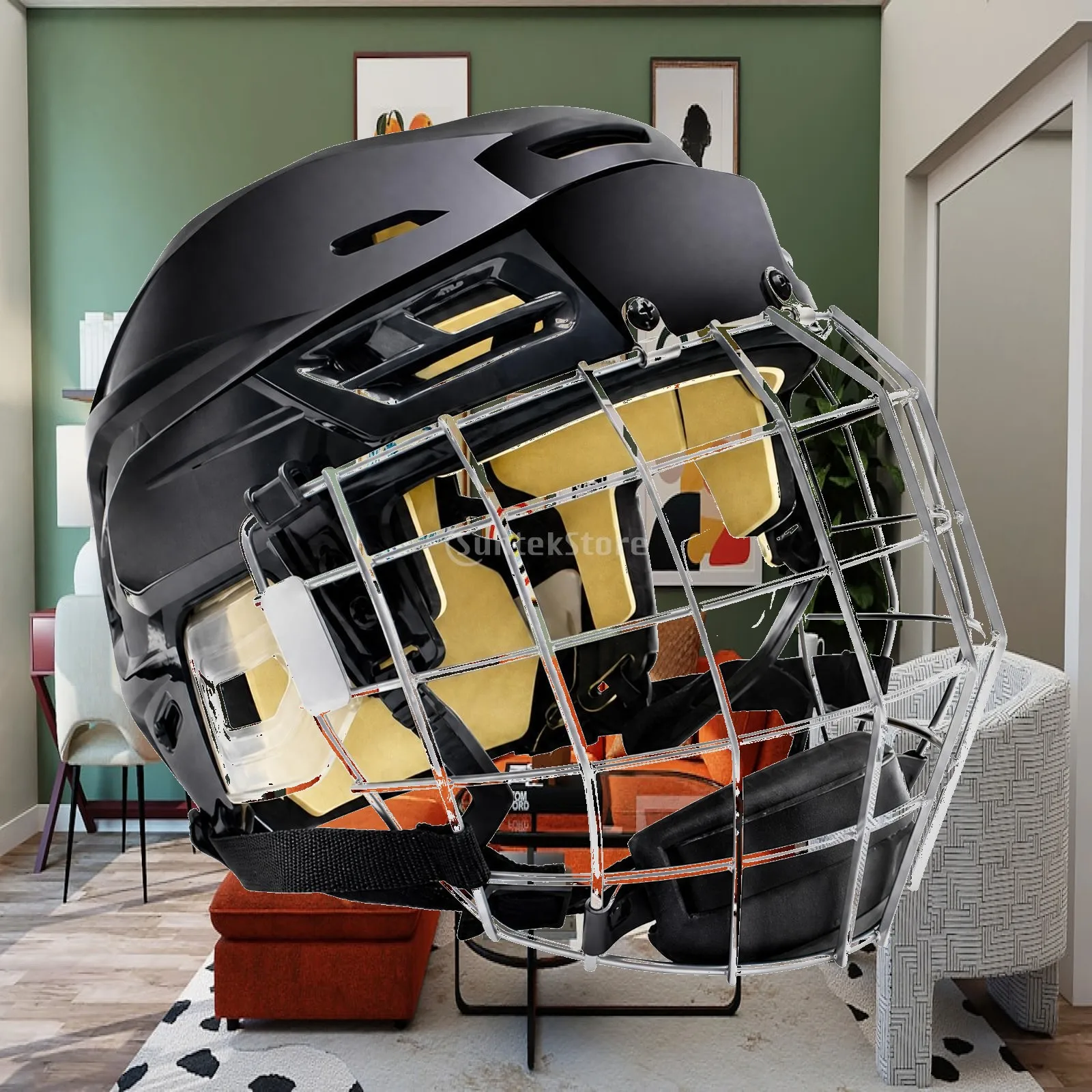 ABS Hockey Protective Cap with Face Cage Ventilated Helmet for Skating Training and Ice Rink Play