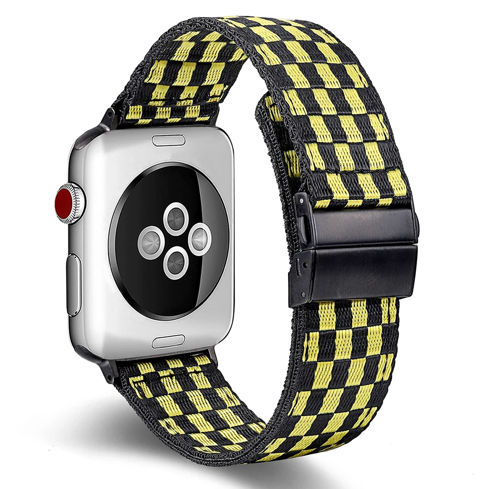 Adequado para apple watch 6 preto branco preto amarelo pulseira de náilon series5/4/3/2/1 série 40/44mm 38/42mm fivela inoxidável