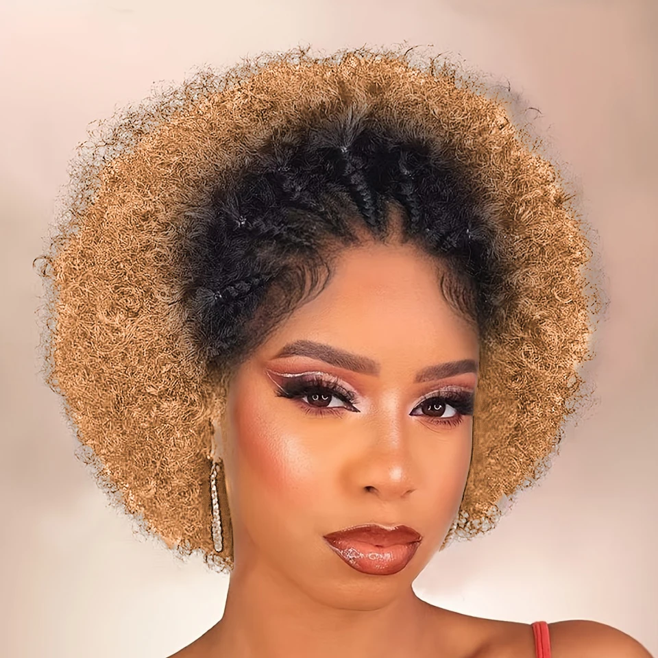 13x4 الدانتيل أمامي الشعر البشري مع قبل صنع كورنو مضفر شعر مستعار شديد التجعد مع شعر الطفل للنساء قبل قطعها