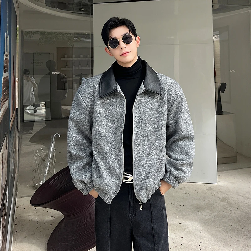

Casual Woolen Jaet Men's ort Autumn Winter Faion Korean Sle Casual Lapel Tweed Vest Top Trendy Men's Clothing
