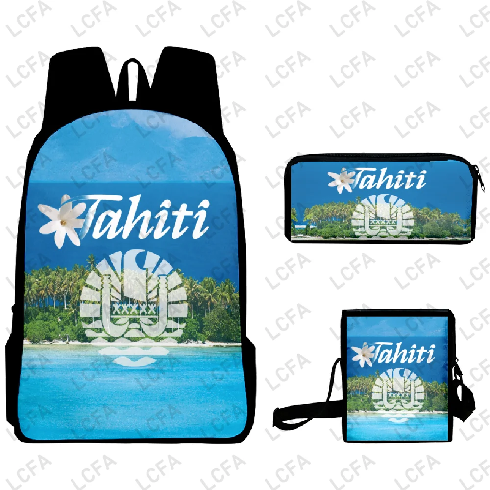 3 Pcs Set Tahiti Polynesia 3d Print School Bag For Boys With Shoulder Bag Pencil Case Patten Backpack Custom Add Your Text Logo