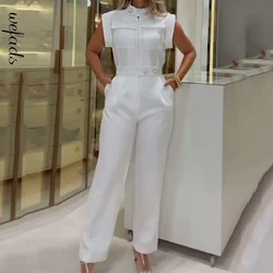 Wefads Jumpsuit Women Summer Casual Simple Solid Sleeveless Round Neck Nipped Waist Wide Legs Loose Pants Jumpsuit Streetwear