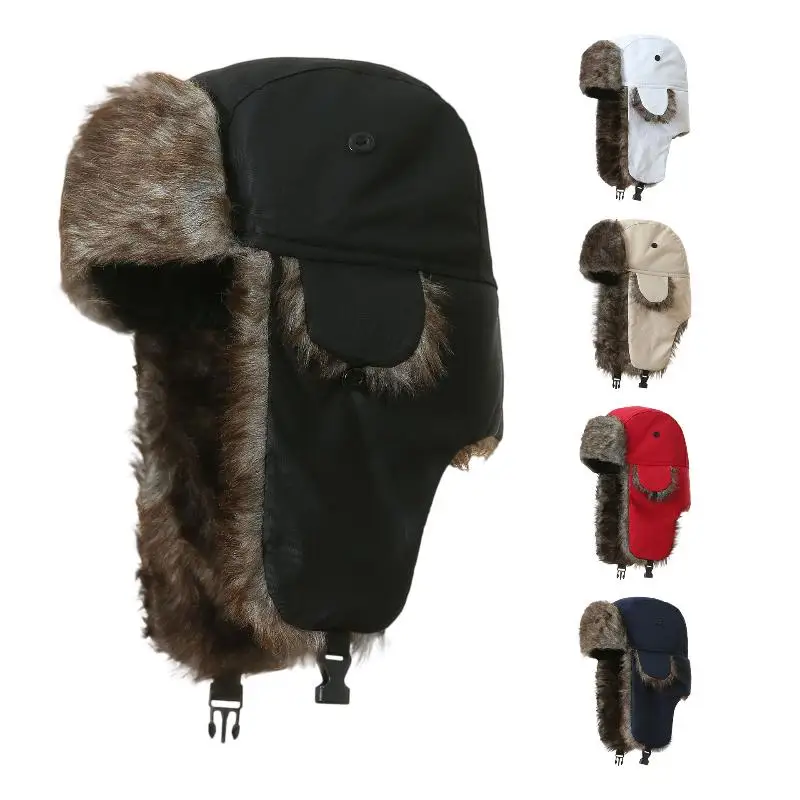 Men's Warm Soldier Hat Winter Patrolman Earmuffs Polyester Fiber Warm Russian Ski Hat Windproof Cold Hats-New