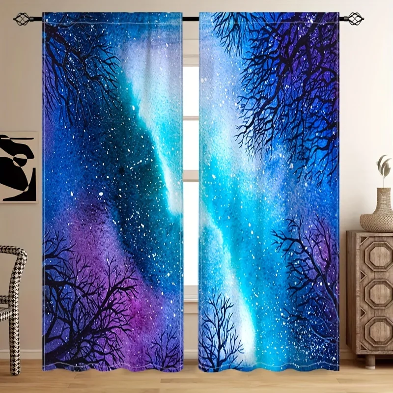 

2-Piece Galaxy Tree Shadow Print Curtains Privacy Semi-Blackout Rod Pocket Drapes For Bedroom Living Room Study Kitchen - Modern