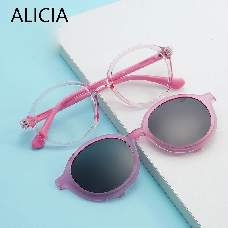 

ALICIA Boys Girls Eyewear Polarized Sunglasses Optical Prescription Frames Children's Fashion Magnetic Clip-on Glasses