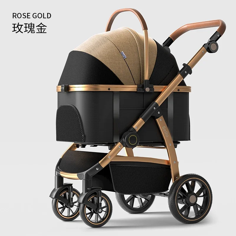 2-in-1 Detachable Large Aluminum Tube Frame Pet Stroller Cage One-Click Folding For Convenient Portable Use With Dogs And Cats