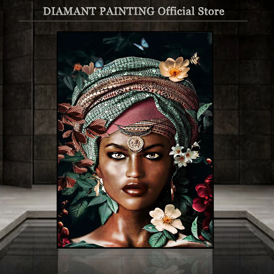 African woman 5d diy diamond painting full Square/Round drill mosaic picture of rhinestones Diamond embroidery Flowers Girl Arts