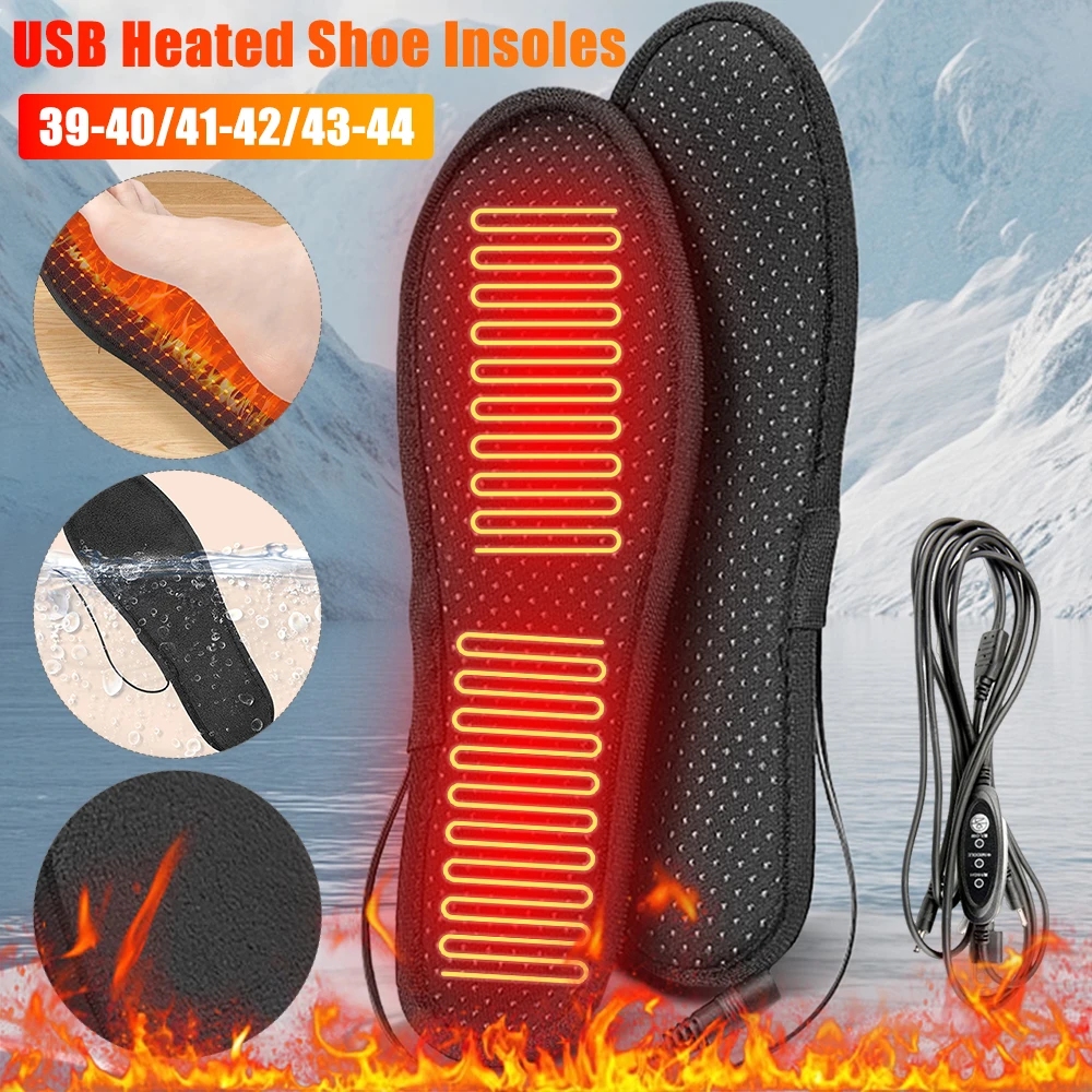 USB Heated Shoe Insoles Winter Feet Warm Sock Pad Anti-slip Waterproof Foot Warming Mat Thermal Insoles Winter Shoe Accessories