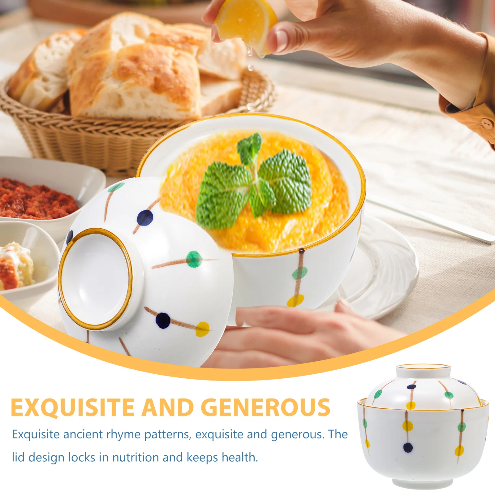 

Керамическая кастрюля для тушения Компактная керамическая миска с крышкой для яиц на пару, супа, десертов, кухонная посуда, кастрюля для супа