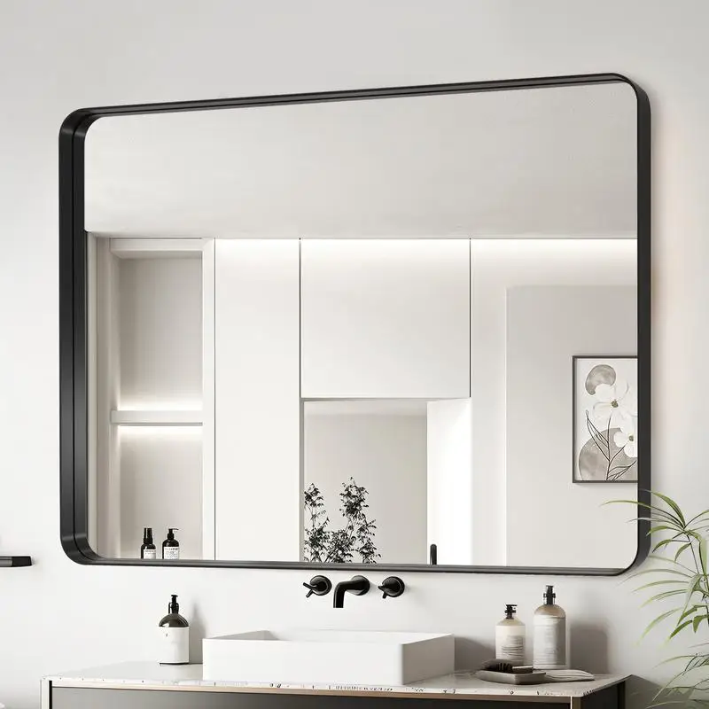 

48"x32" Black Aluminum Frame Bath Mirror - Modern Design for Home or Hotel Restrooms - Stylish and Durable Wall-Mounted