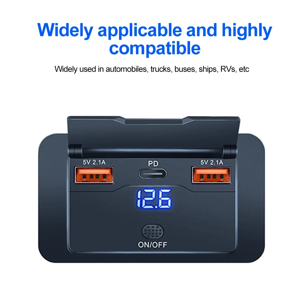 Dual PD Dual QC 3.0 USB-Autoladegerät 12 V RV USB-Steckdosenpanel 108 W Schnellladebuchse mit Schalter und Voltmeter für Bootsmotorräder