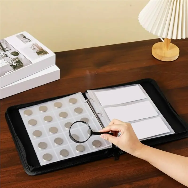 ABKQ-360 Pocket Coin Organiser Sleeve Album Fireproof Coin Collection Bookends Money Clip For Collection Supplies