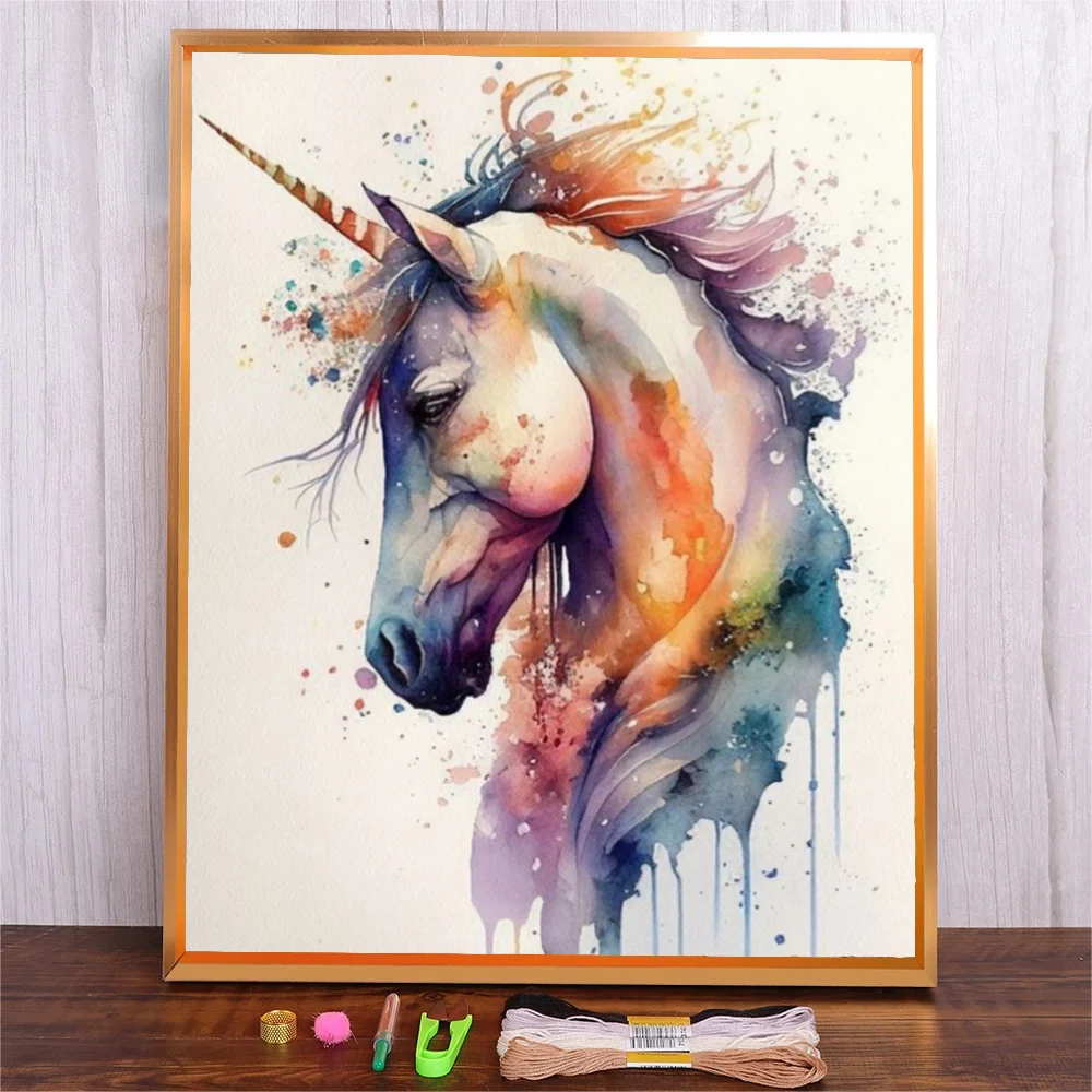 

Full Pattern Embroidery Starter Kit DIY Cross Stitch Stamped Embroidery Kit For Adults Beginner Cartoon Unicorn Cross-Stitch