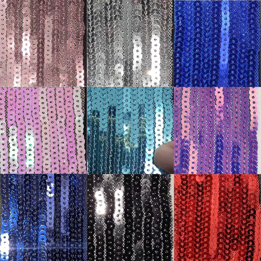 Elastic Mesh High-Density Sequin Fabric 5Yards 5mm Glitter Sequins For Sewing Party Dress Women 07S19