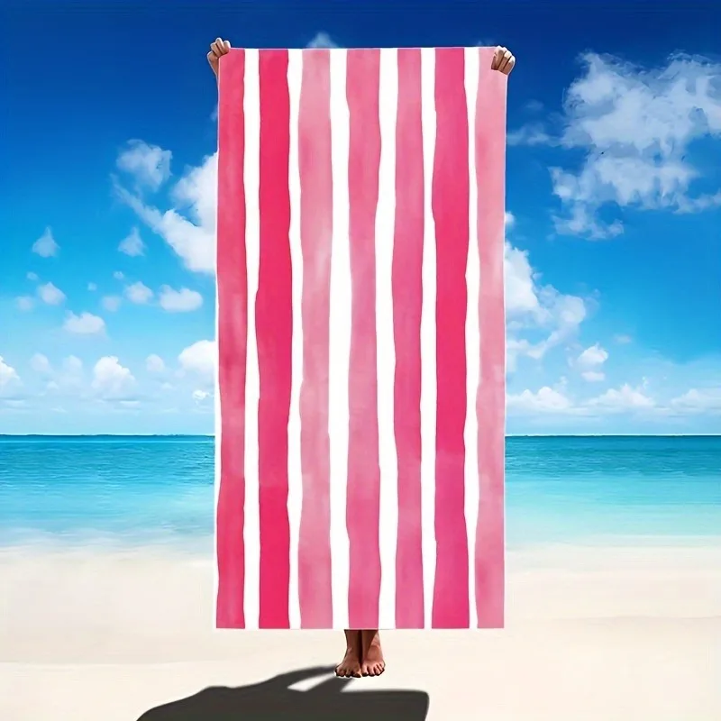 Pink and White Striped Beach Towel: Your Perfect Summer Essential! Suitable for towels, bath towels, beach towels