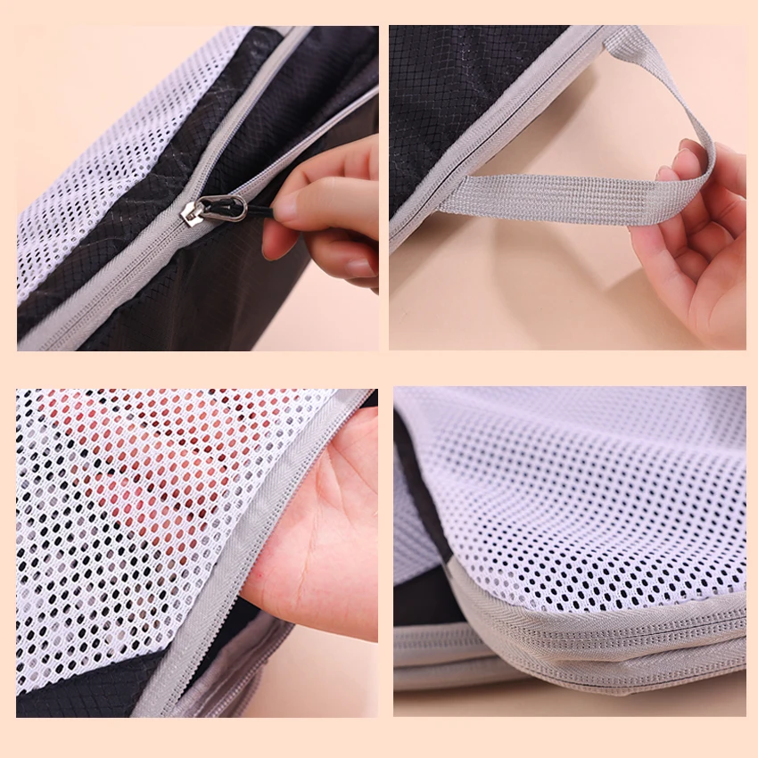 4pcs set travel packing cubes space-saving clothes bra socks compression organizer bag portable shoe bag