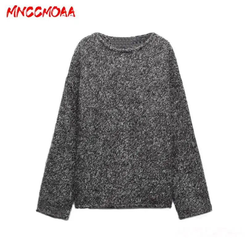 MNCCMOAA-Women\'s Loose Round Neck Knit Sweater, Casual Long Sleeve Pullover, Warm Tops, Female Fashion, Autumn, Winter, 2024