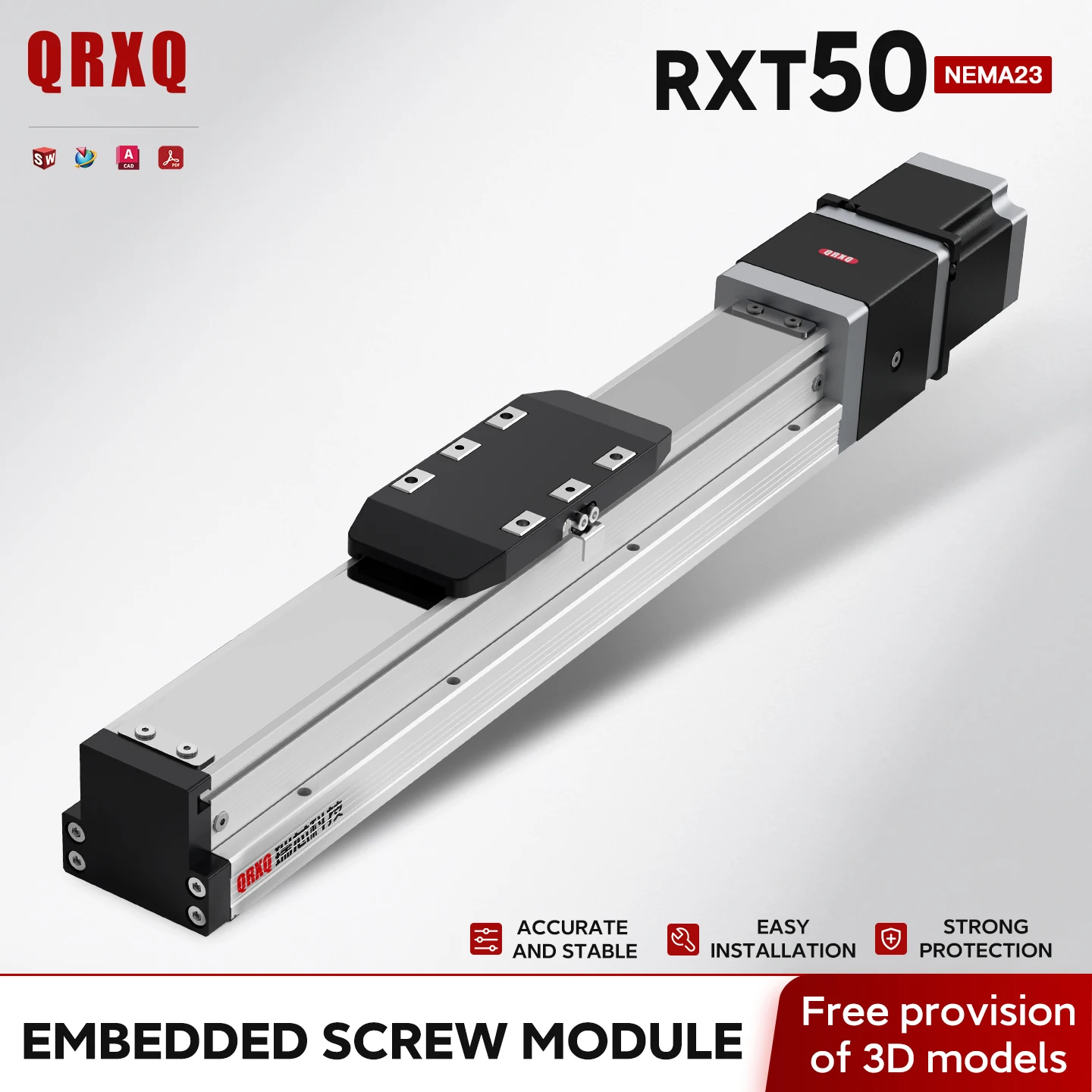 QRXQ RXT50 Screw Linear Guide Stepper Motor High Precision Positioning Industrial Stage Fully Enclosed Module for Machinery