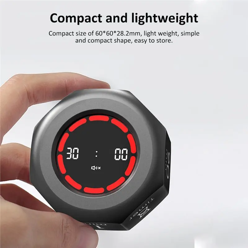 A02F-LED Screen Digital Timer 90-Minute Multi-Hexagon Cube 2Pcs Sensor Timer With 7 Set Time Management Tools