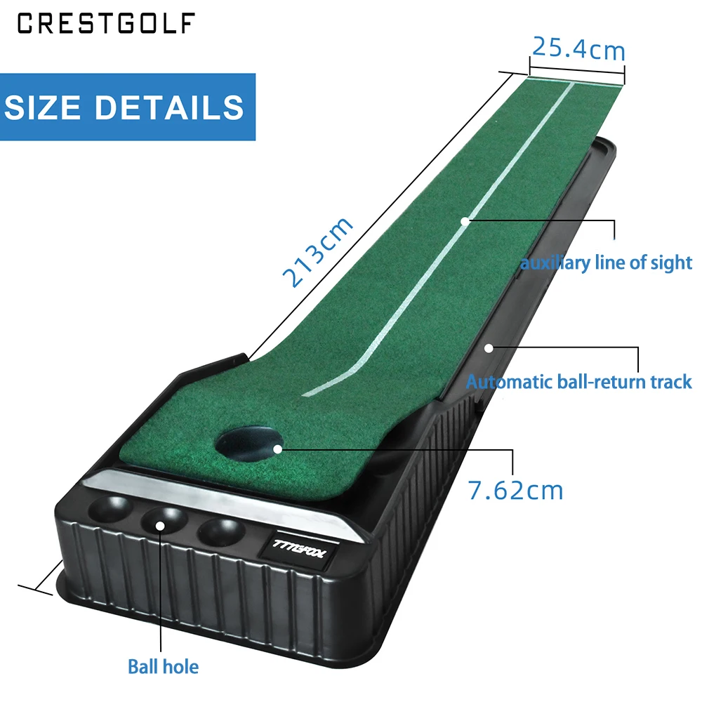 Golf Putting Mat Training Aid Exerciser Green Putter Practice Carpet Outdoor Indoor Sport Trainer with Returner Alignment Guides