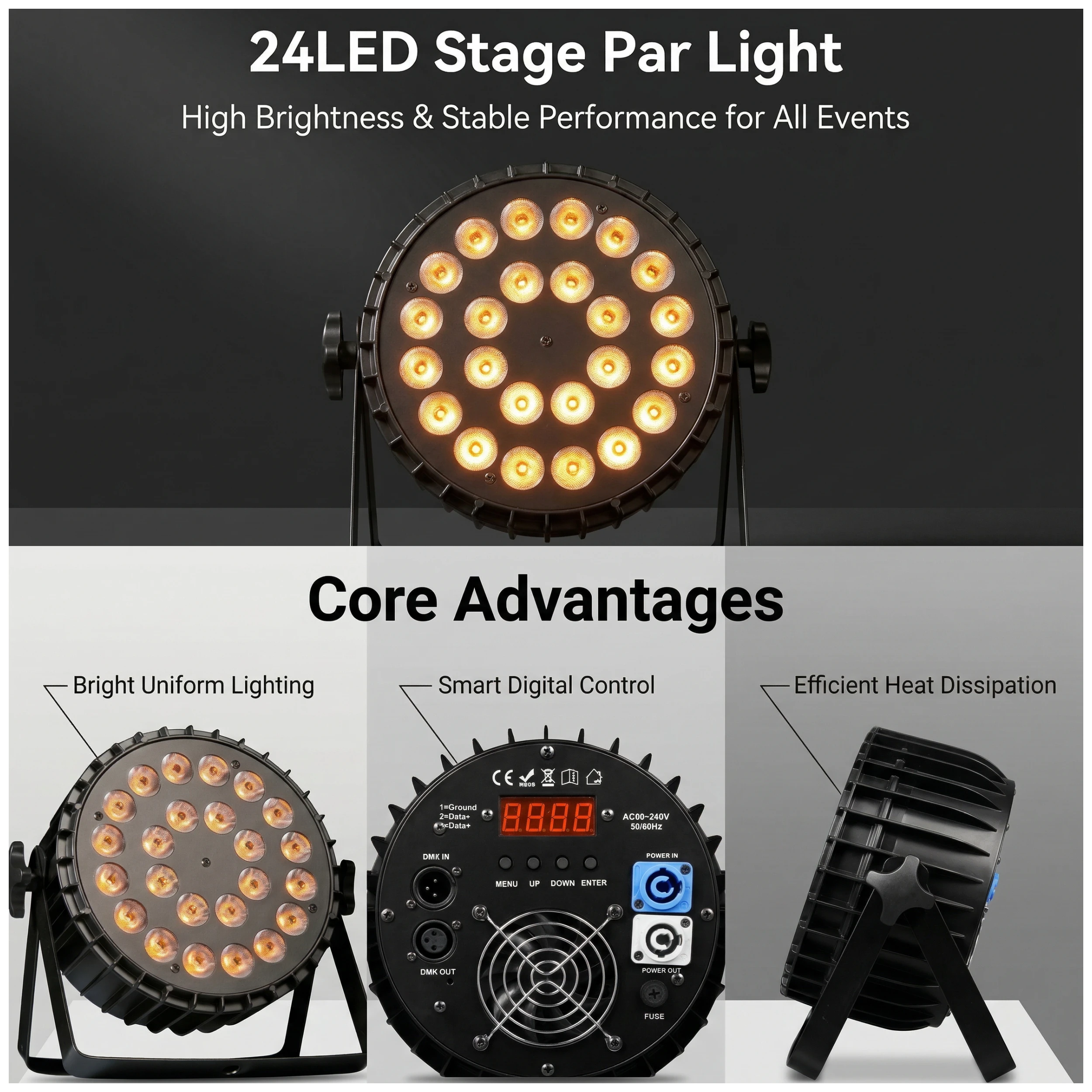 4PCS 200W LED Par Light DMX512 24x18W RGBWA +UV 6in1 Wash Light Effect Flat Light for DJ Disco Party Club Wedding Stage Light