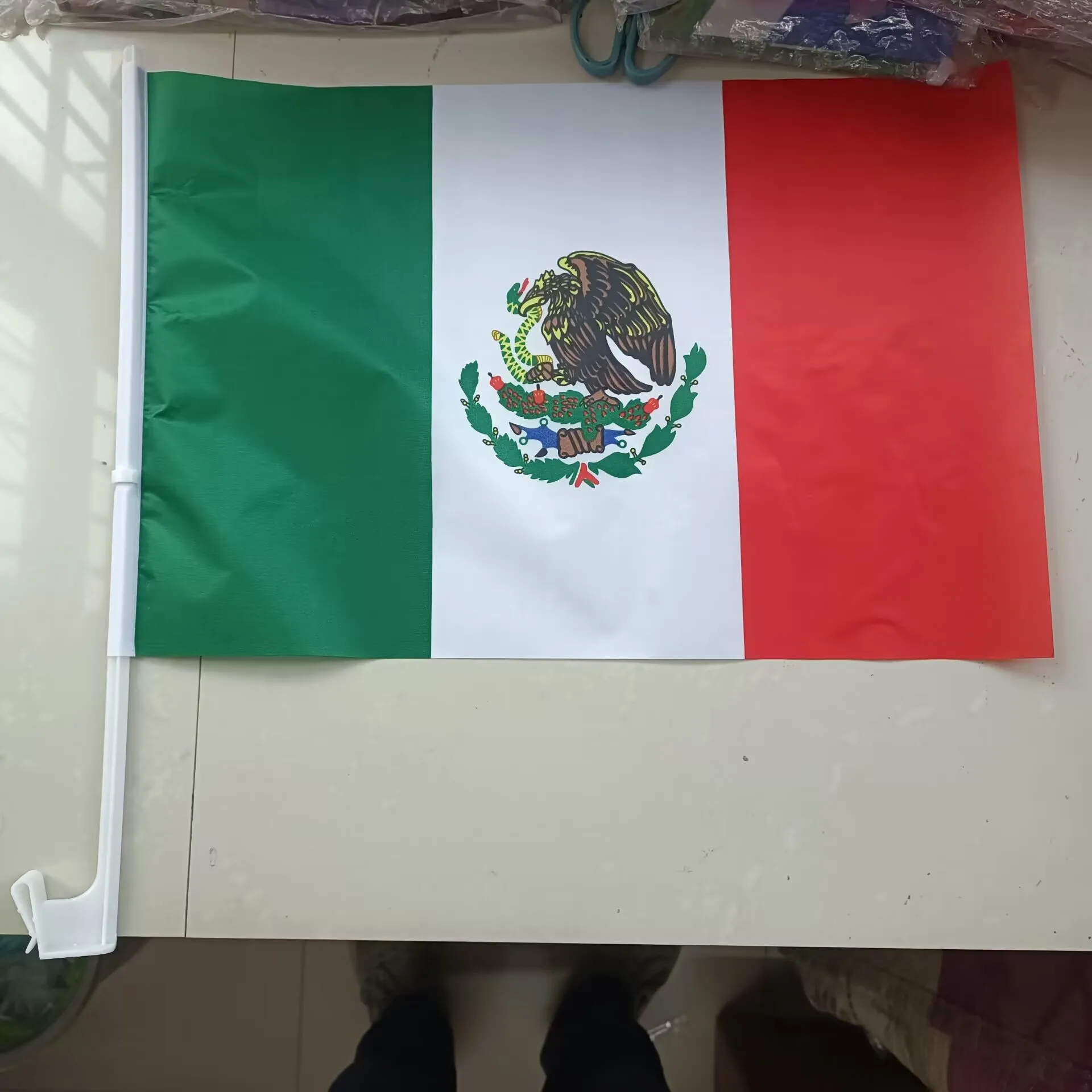 Aerlxemrbrae Mexican Car Flag 30x45cm Mexican Car Decoration Logo 12x18 Inches with Plastic Flagpole