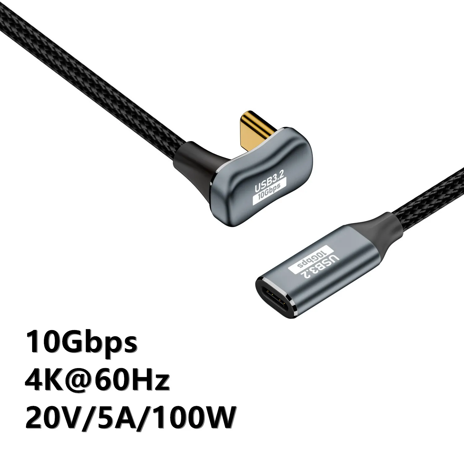 10FT 10Gbps 100W USB-C USB 3.1 Typ C Przedłużacz danych męski do żeńskiego Kabel przeciwny w kształcie litery U z tuleją 0.5M 1M 2M 3M