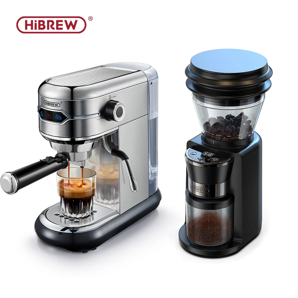 HiBREW Kaffeemaschine Cafetera 20 Bar Inox Halbautomatische Super Slim ESE POD & Pulver-Espressomaschine H11 mit Kaffeemühle G3