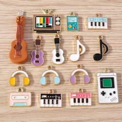 10pcs/lot Mix Cute Enamel Guitar Music Charms for Jewelry Making DIY Drop Earrings Pendants Necklaces Bracelets Crafts Supplies