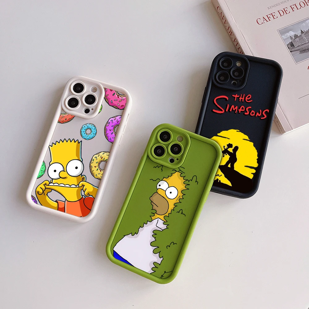 Funny Cartoon Phone Case for IPhone 15 14 13 12 11 Pro Max XR X 7 8 Plus T-The S-Simpson Soft TPU Back Cover With Hand Strap