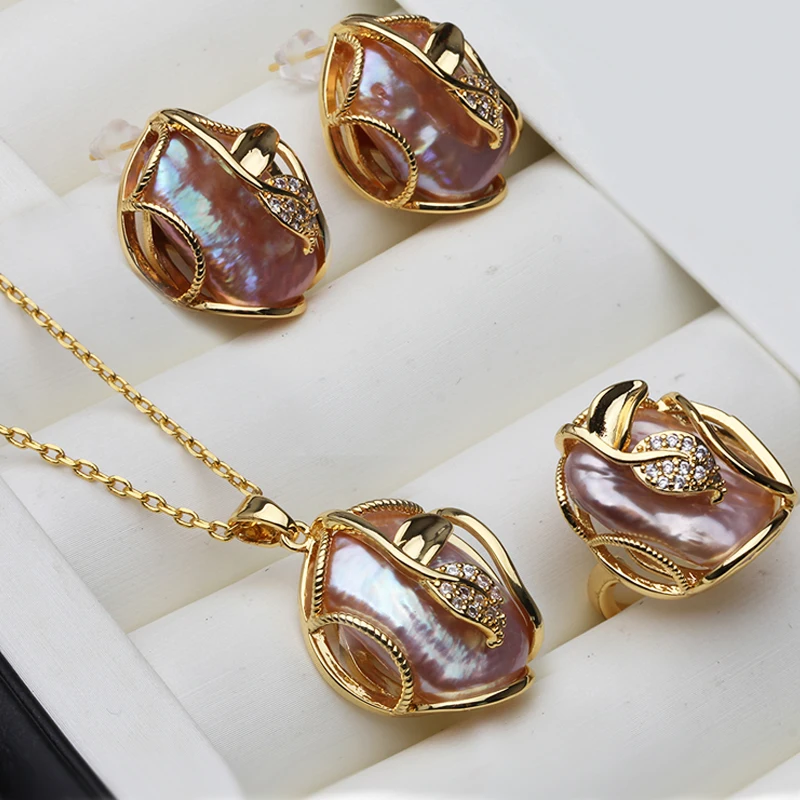 Natürliches Süßwasser-Barockperlen-Set mit Halskette und Ohrringen für Damen, großes 925er-Silber-Perlen-Schmuckset, Geburtstagsgeschenk für Ehefrau oder Mutter, weiß. – Detail 8