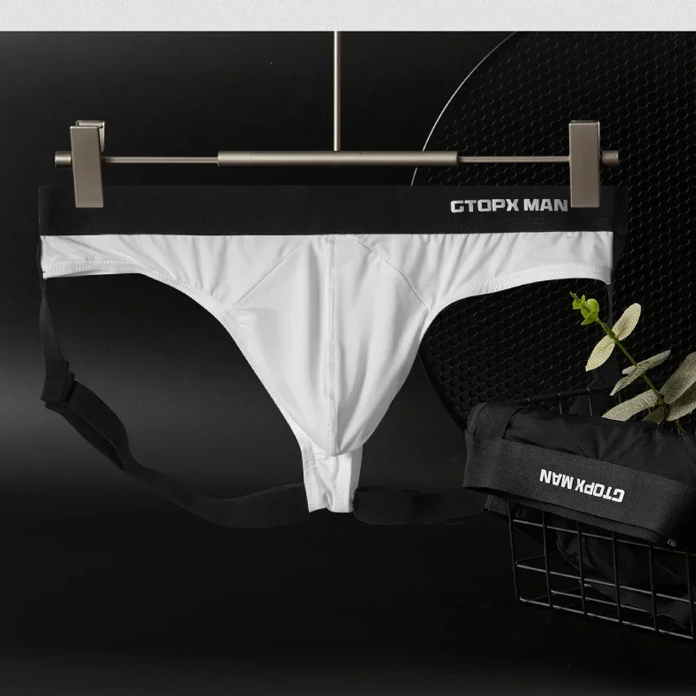 Celana Dalam Suspender pria, celana dalam Thong pria, pakaian dalam nyaman, tali jockless tipis cembung U, tali Suspender bentuk T, sutra es untuk lelaki