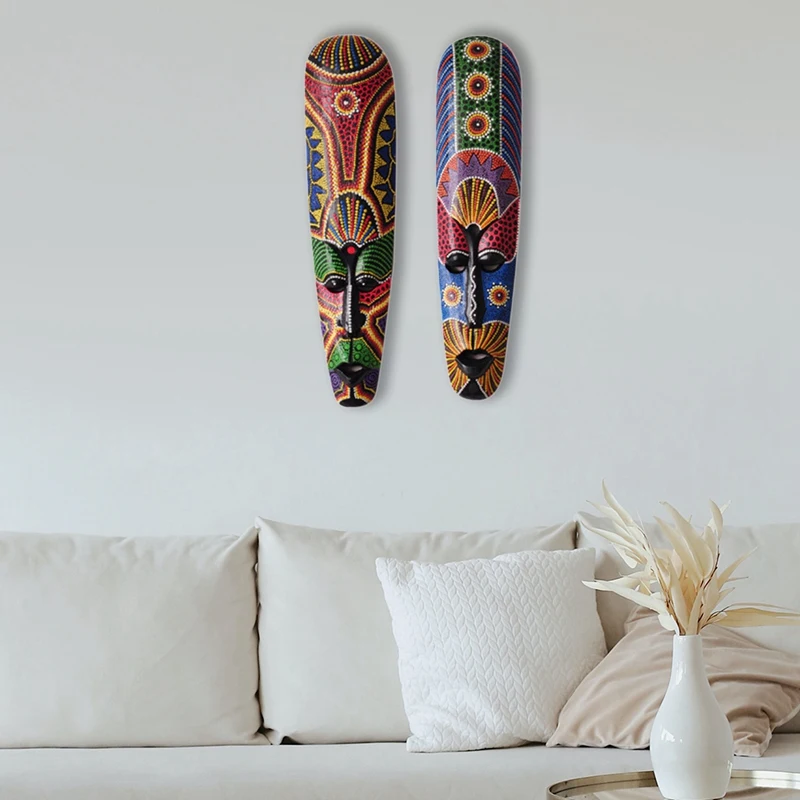 Wooden Mask Wall Hanging Solid Wood Carving Painted Facebook Wall Decor Bar Home Decorations African Totem Mask Crafts