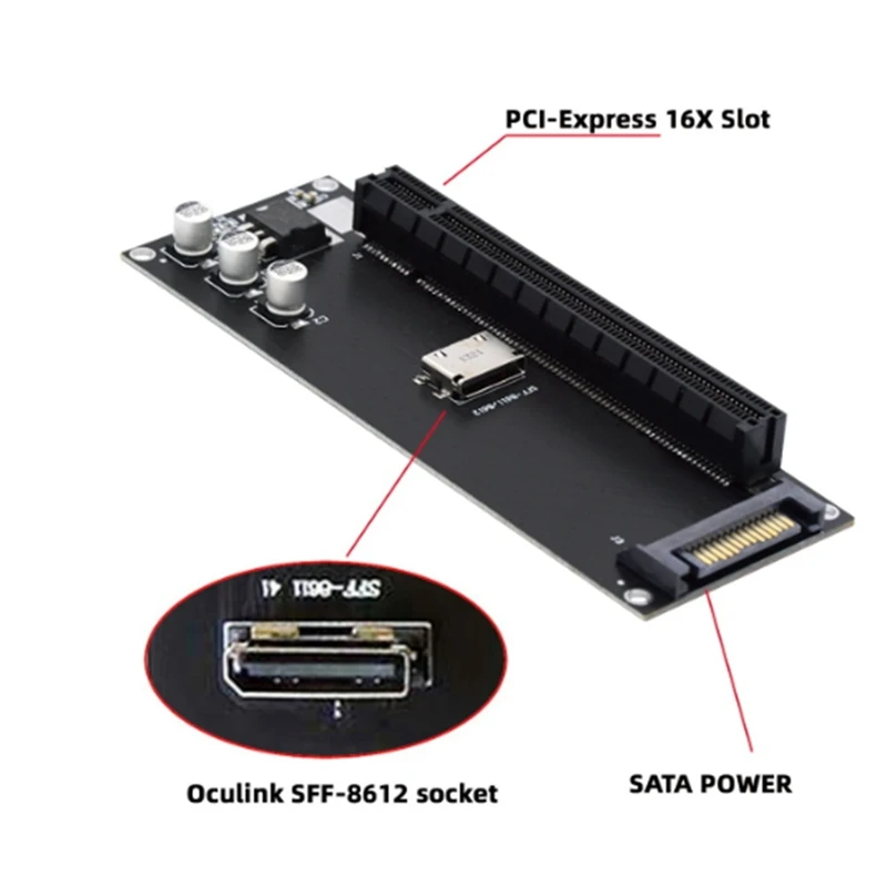 PCIe to SFF-8611 Adapter,Oculink SFF-8611 to PCIe PCI-Express 16X 4X Adapter with SATA Power Port for Mainboard Graphics