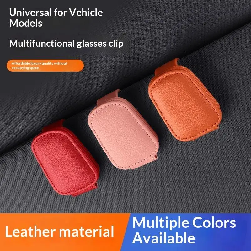 Car Sunglasses Clip Leather Eyeglass Holder Magnetic Closure Sun Visor Mount Universal Multicolor For Car Interior Storage