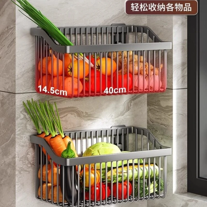Multifunctional Wall Mount Kitchen Basket For Ginger Garlic Scallion Seasoning Vegetable Hanging Storage Rack Household Wall