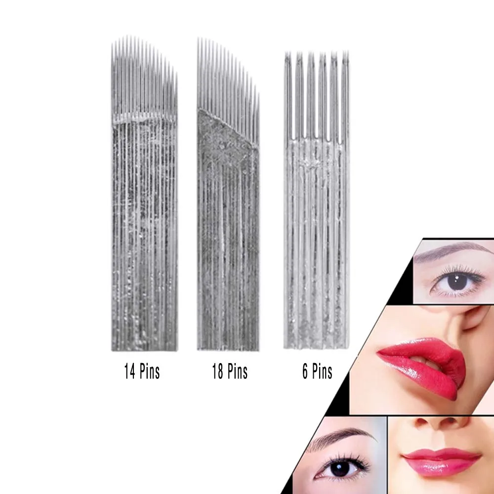 50 قطعة إبر التطريز المنحنية القابل للتصرف سلسلة Microblading التظليل مزدوج شقة تجميل دائم صفوف واحدة الثلاثي onal Bla
