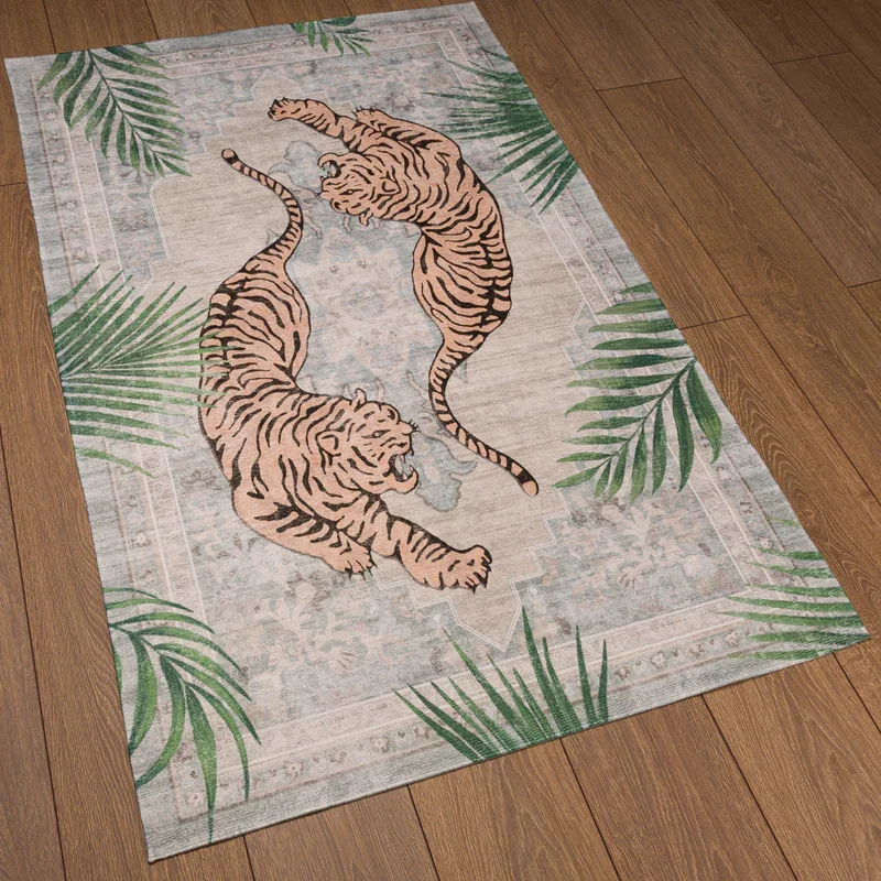 VIKAMA Bohemian Tiger Print Carpet Non-Slip and Stain-Resistant Living Room Mat Bedroom Bedside Rug Home Decor view 2