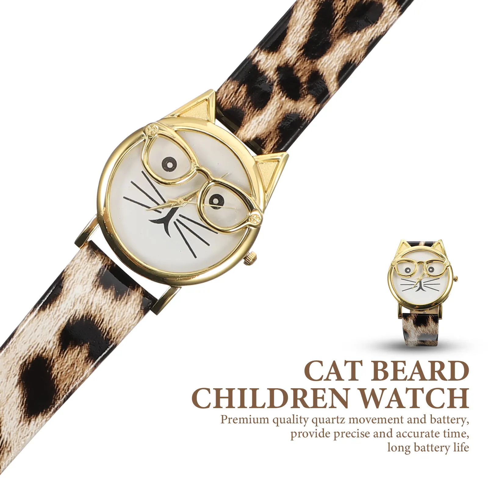 Orologio da polso per bambini alla moda, design con barba di gatto, cinturino in PU, movimento al quarzo, orologio da polso per bambini, da indossare ogni giorno