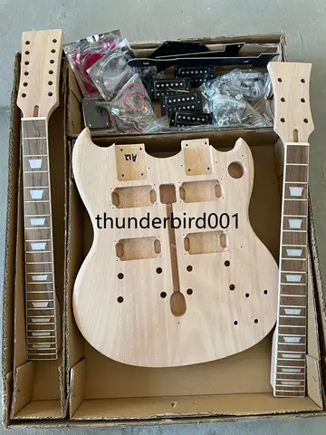 Çift Boyun DIY SG Elektro Gitar Seti 12 Telli Maun Gövde Gülağacı Klavye