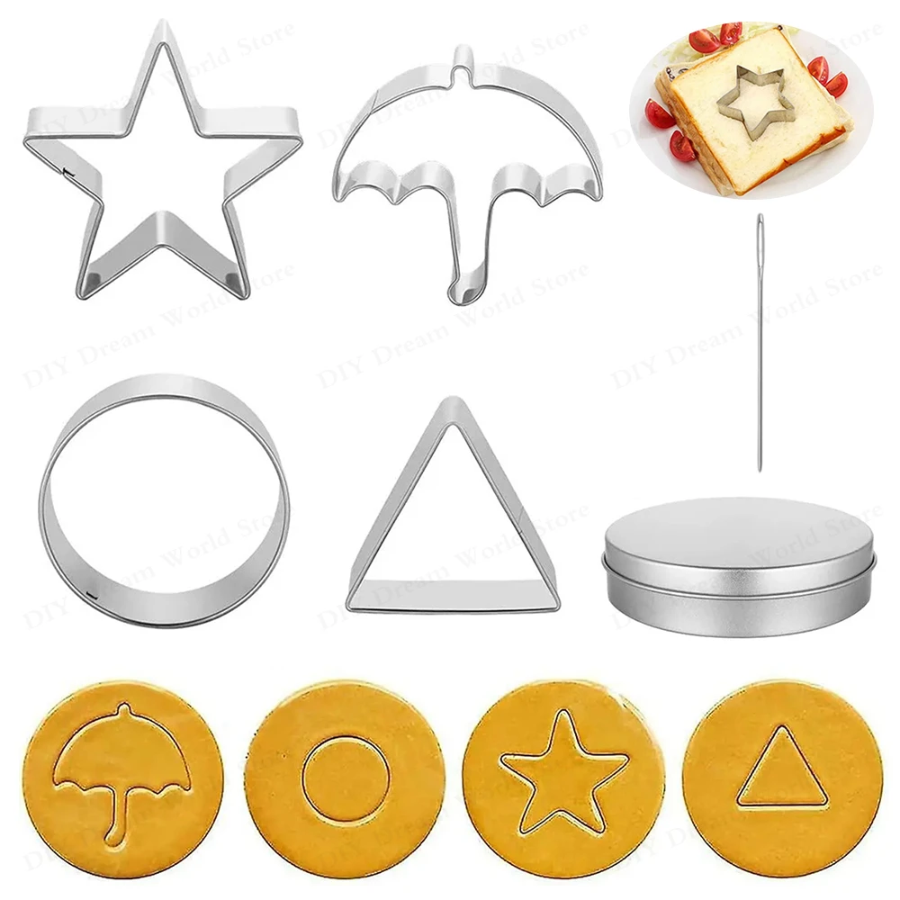 12pcs/set Sugar Cookie Mold Candy Biscuits Molds Sugar Game Kit Korean Honeycomb CookiesGame Kit For Squid Korean TV Fans