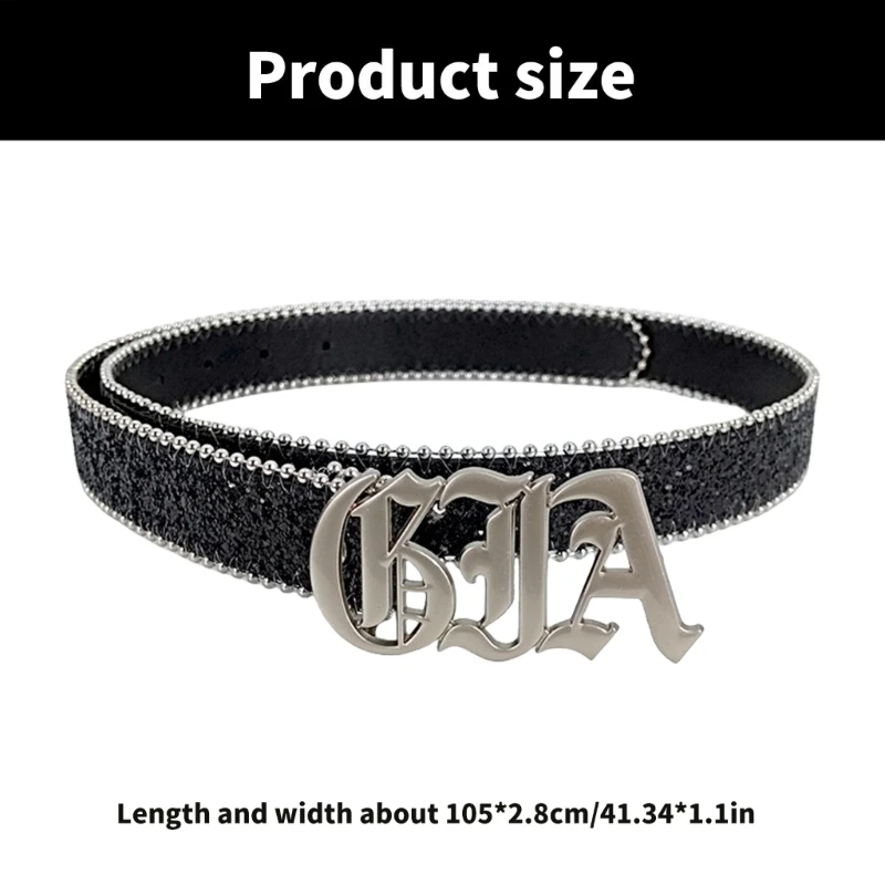 Popular Belt for Pants Jeans Sparkling Sequins Belt Metal Letter Buckle Belt for Women Girl Formal Casual Wear Dropship