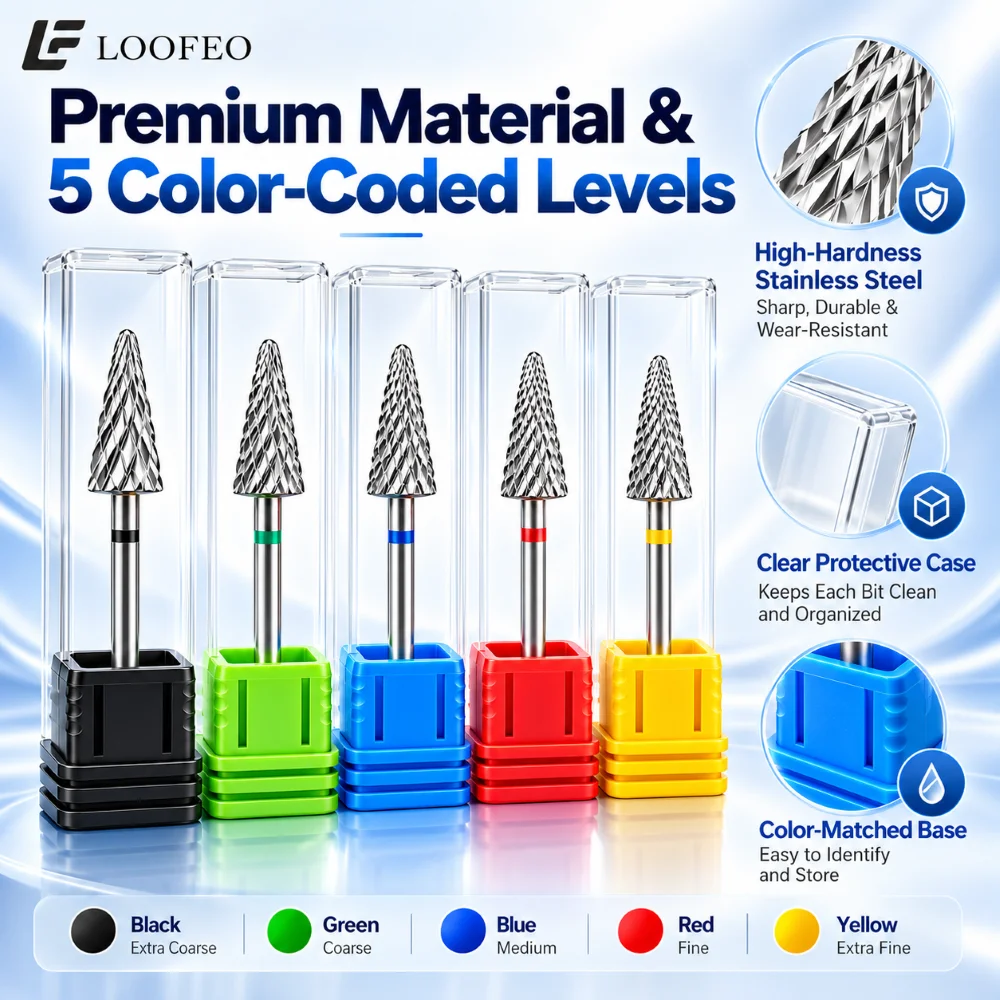 Tapered Point Tungsten Carbide Nail Drill Bit 2.35mm Shank 5 Grit Levels Cross Cut Teeth For Acrylic Gel Removal Manicure