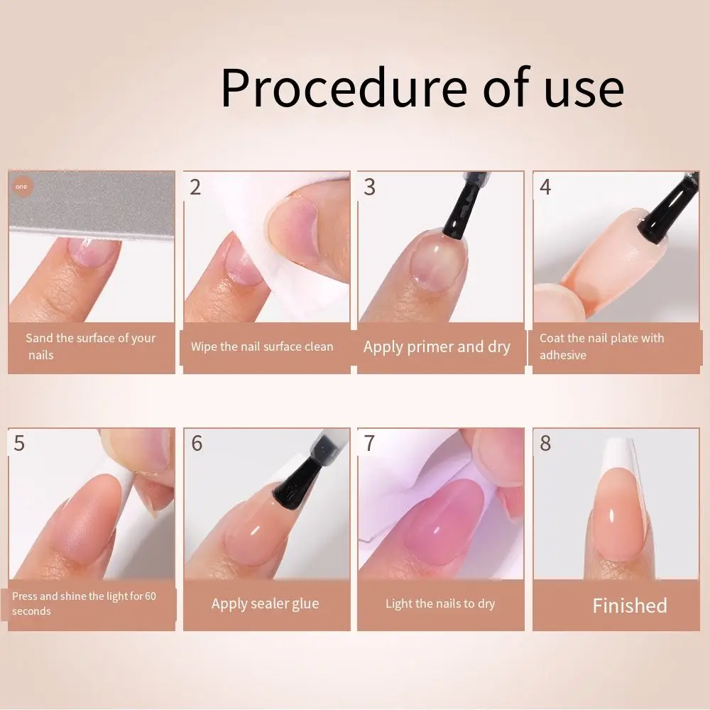 270 pçs 9 em 1 ponta francesa imprensa em unhas reutilizáveis sem marca unhas falsas francesas com caso de armazenamento meia capa unhas artificiais longas