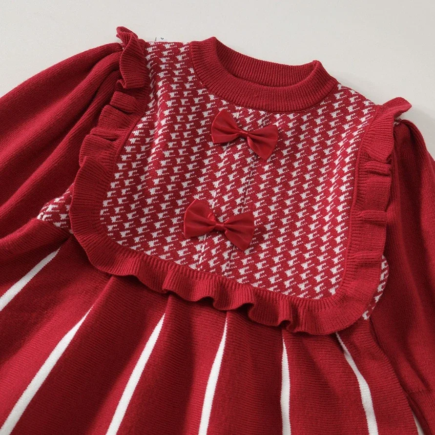 saia-para-meninas-2026-nova-moda-infantil-de-primavera-e-outono-vestido-de-malha-vermelho-com-laco-manga-longa-simples