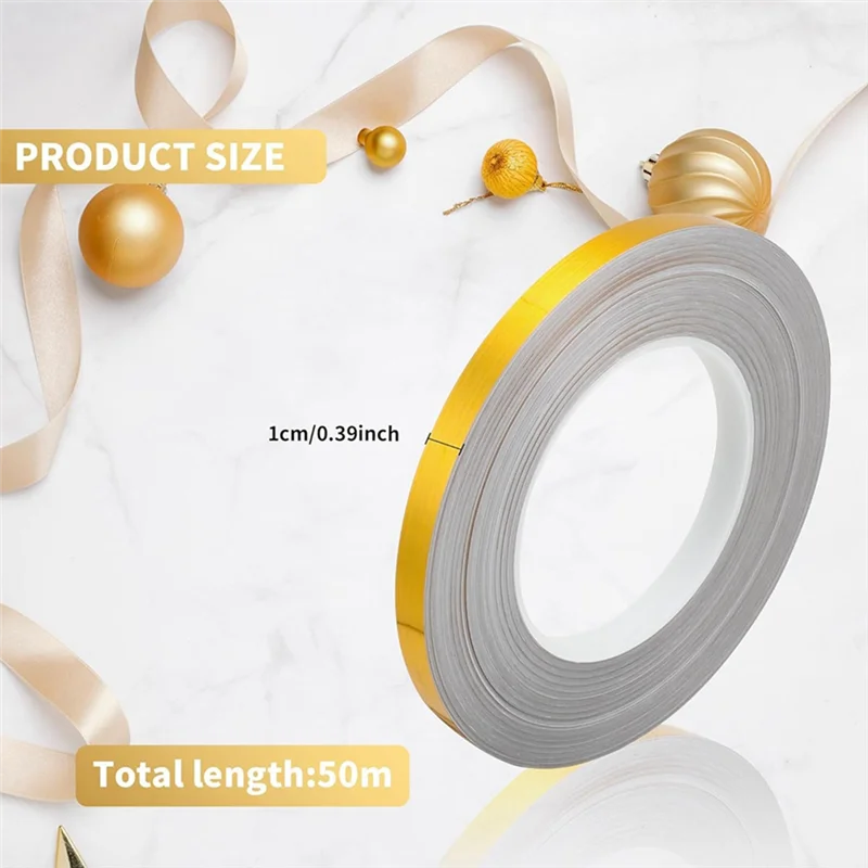 شريط رقائق ذهبية 5 لفات، 10 مم × 275 ياردة شريط فيلم مايلر من البوليستر المعدني مجموعة شريط اشي ذهبي للحرف اليدوية المتينة